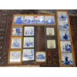 A selection of 19th century and later tiles, mounted in frames, to include a Wedgwood calendar tile,