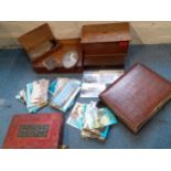 Three early 20th century boxes and a mahogany box to include a collection box together with late