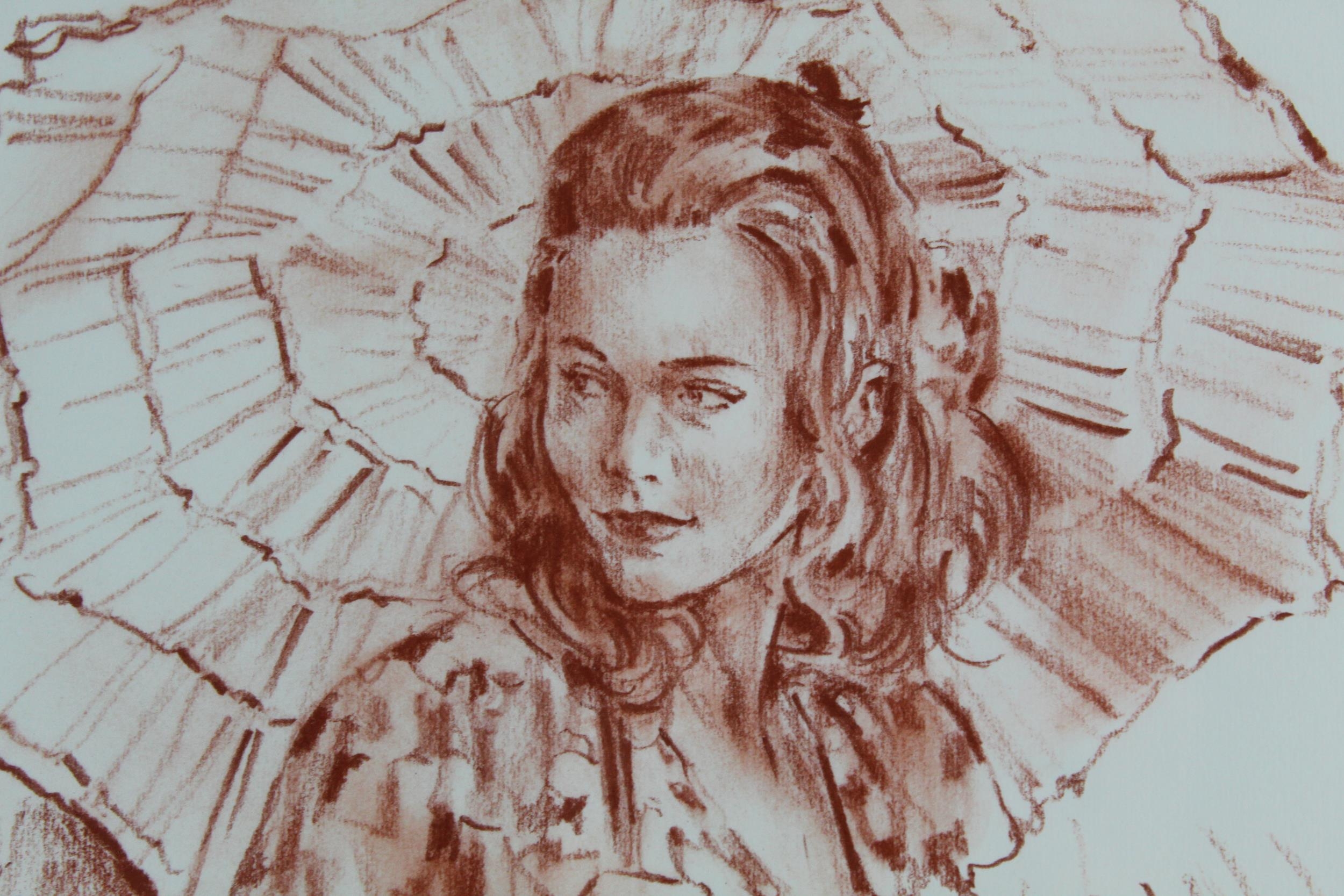 Gordon King (1939) - a portrait of a woman holding a parasol, pastel, signed LR, 36cm x 47cm, in a - Image 2 of 5