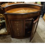 A late Victorian rosewood bow fronted cabinet having marquetry inlaid and two panelled doors, 89.5cm