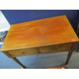 A Victorian mahogany two dummy drawer side table with hinged top on turned legs 74cm x 91cm x 52cm
