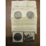 A RMS Lusitania cast metal British propaganda medal in original box with leaflet Location: Cab