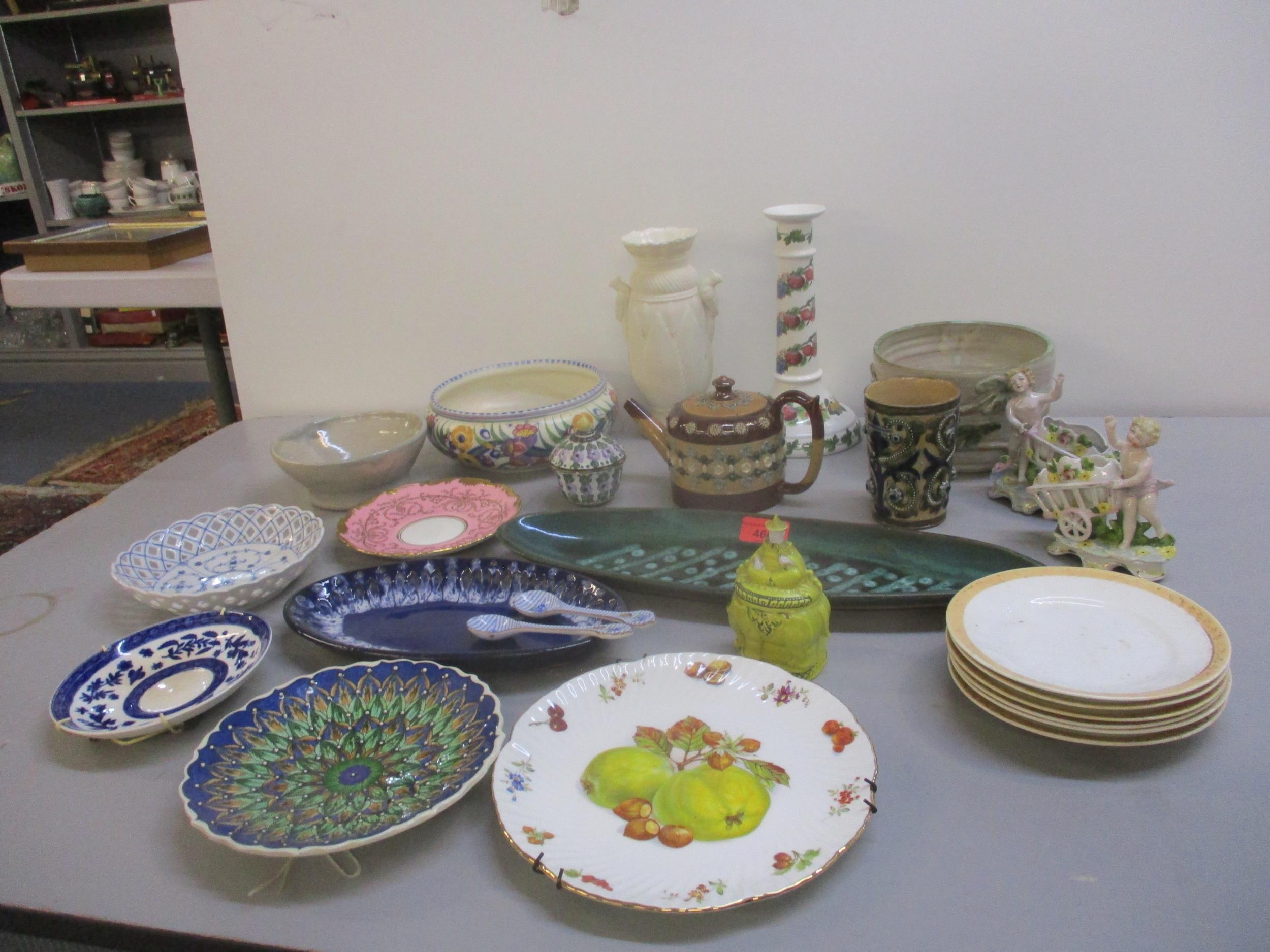 A mixed lot of ceramics to include a James Steiff & Sons stoneware tumbler, and other items