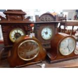 Two late 19th century American clocks, an Edwardian German mantel clock and a 1940's Smiths mantel