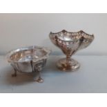 A silver pedestal bon bon dish, 99.1g together with an Irish silver footed bon bon dish with