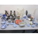 A quantity of ceramics to include three 19th century Parian ware figurines, Victorian dressing table