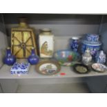 A selection of Oriental items to include a Chinese cloisonné bowl, and a pair of blue cloisonné