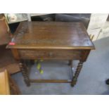 Small group of furniture to include a carved oak barley twist side table with single drawer,