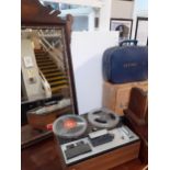 A mixed vintage lot comprising a late 19th century mahogany mirror A/F, a Sony reel to reel, a