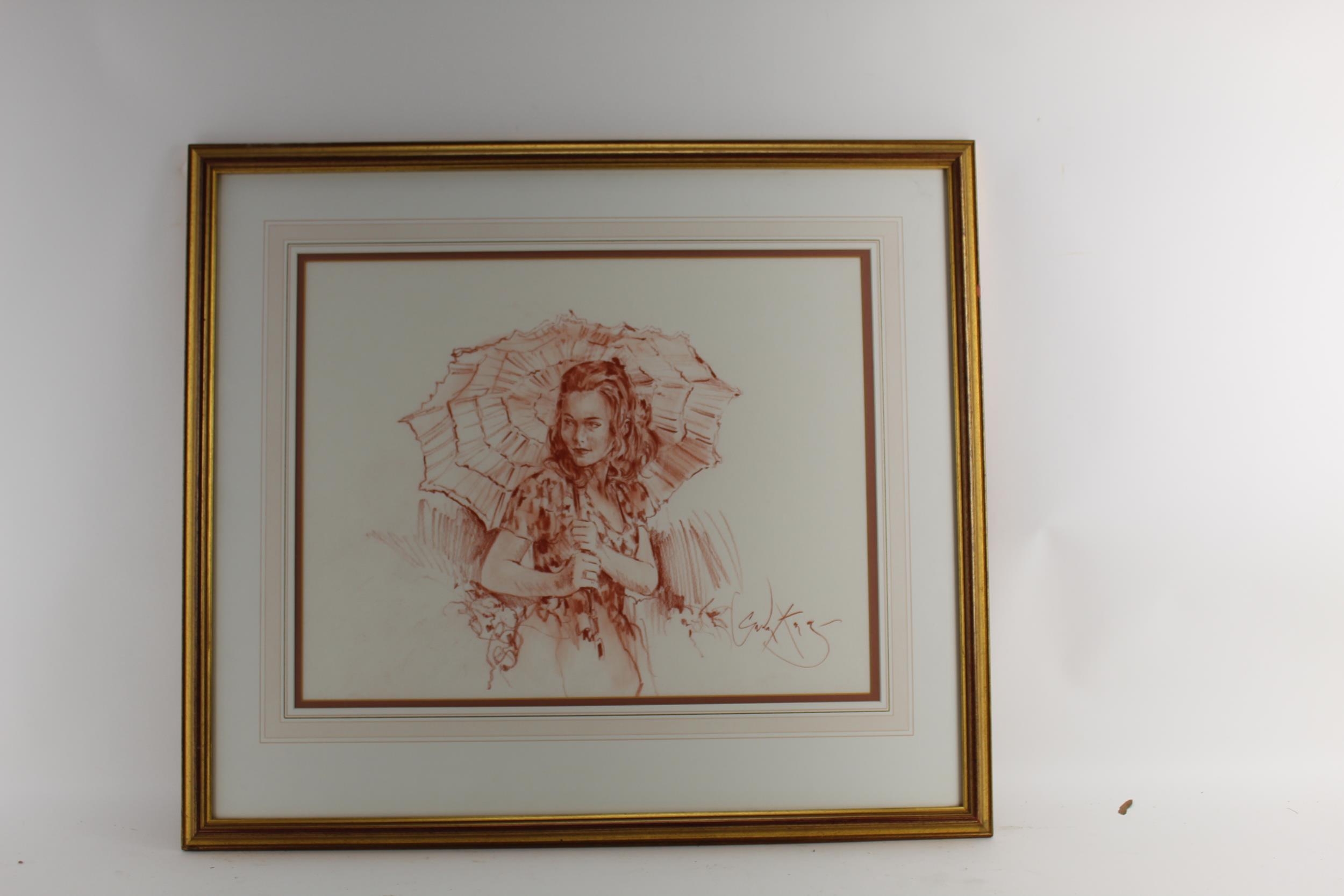 Gordon King (1939) - a portrait of a woman holding a parasol, pastel, signed LR, 36cm x 47cm, in a - Image 5 of 5