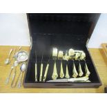 Mixed cutlery to include a canteen of gilded stainless steel cutlery together with sterling