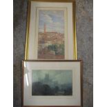 Two pictures to include Alexander Wallace Rimington - watercolour entitled Wells Cathedral and