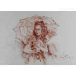 Gordon King (1939) - a portrait of a woman holding a parasol, pastel, signed LR, 36cm x 47cm, in a