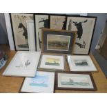 Mixed pictures to include C H Lewis - a watercolour seascape signed to the lower right corner 28.5cm