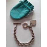 Tiffany & Co-A silver T-Bar and heart bracelet on a belcher chain, design code: 3022325, 38.7g,