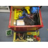 A Scalextric set to include a John Players car and other plastic framed cars, various accessories,