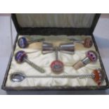 A rare Vasart/Lassman & Co glass paperweight and plated bar set in original case Location: A3F