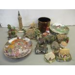 A collection of Lilliput Lane to include model cottages and plates, together with a Beswick pot