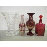 Mixed glassware to include a Bohemian etched ruby glass vase Location:LWB