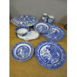 Mixed blue and white china to include Old Willow pattern china Location: