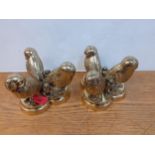 A pair of brass ornaments in the form of three owls and three monkeys Location: RWM