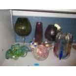 A group of art glass vases, bowls etc to include two oversize brandy balloons, Bohemian and