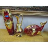 Venetian red, floral enamelled and gilt glass