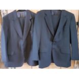 Two gents navy pinstripe suits, one by Magee for the outfitters Melhuis, 44" chest x 36" waist (