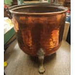 A Victorian coper and brass coal bucket on three lion paw legs, approx 36cm w x 33cm h Location: G