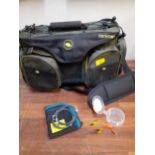 A trout fishing tackle bag and contents to include 3 salmon flies Location: G