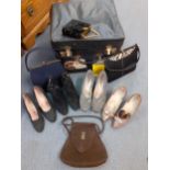 Vintage ladies shoes to include Harvey Nicholls, vintage bags and a small square formed travel