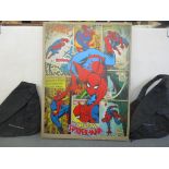 Spiderman canvas on wooden stretchers sold with two Spiderman promotional film rucksacks