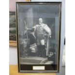 An early 20th century engraving of Edward VII signed by George V with letter to the reverse, 81cm