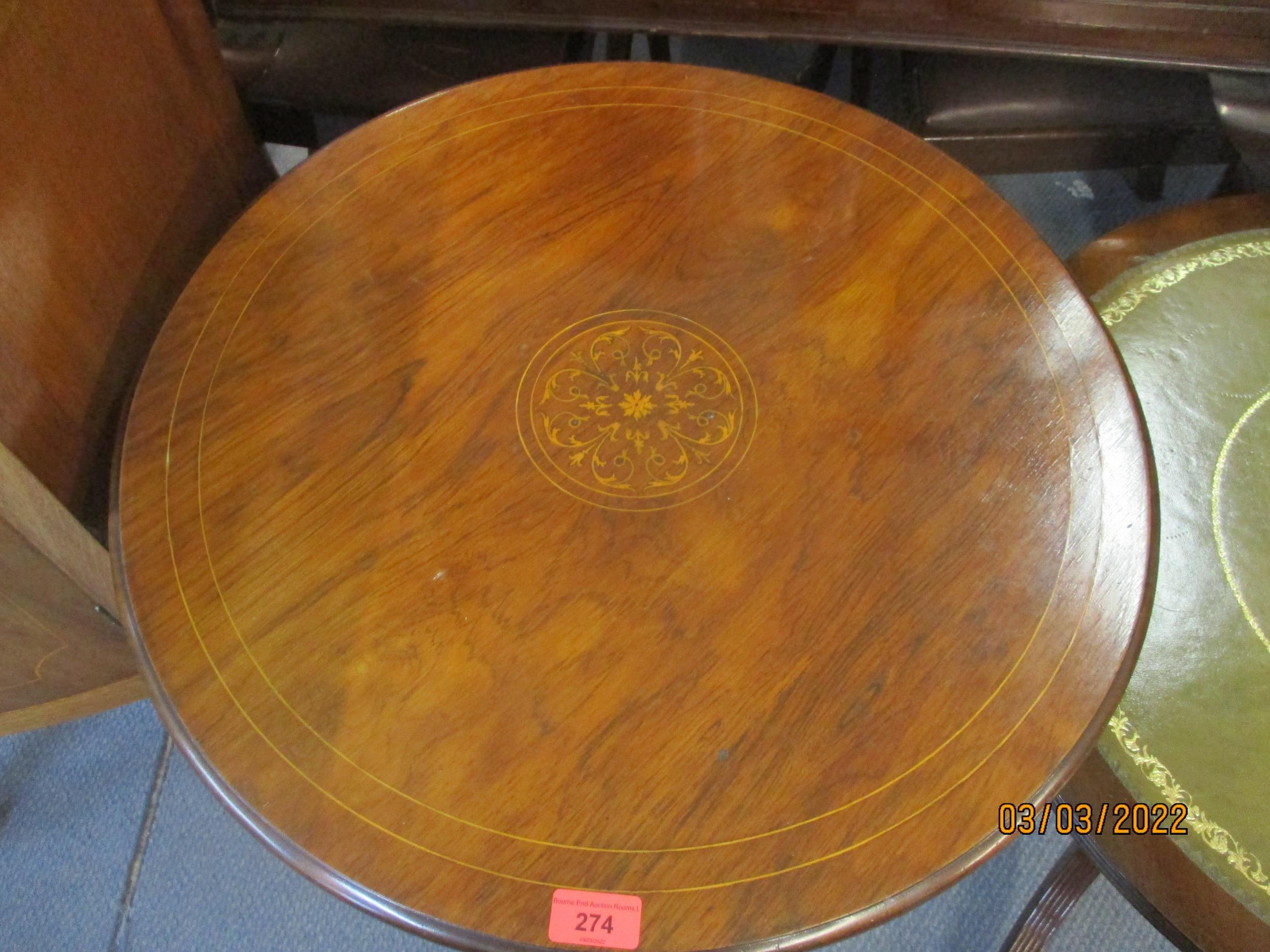 A late Victorian inlaid rosewood two tier occasional table, and a reproduction mahogany pedestal - Image 2 of 4