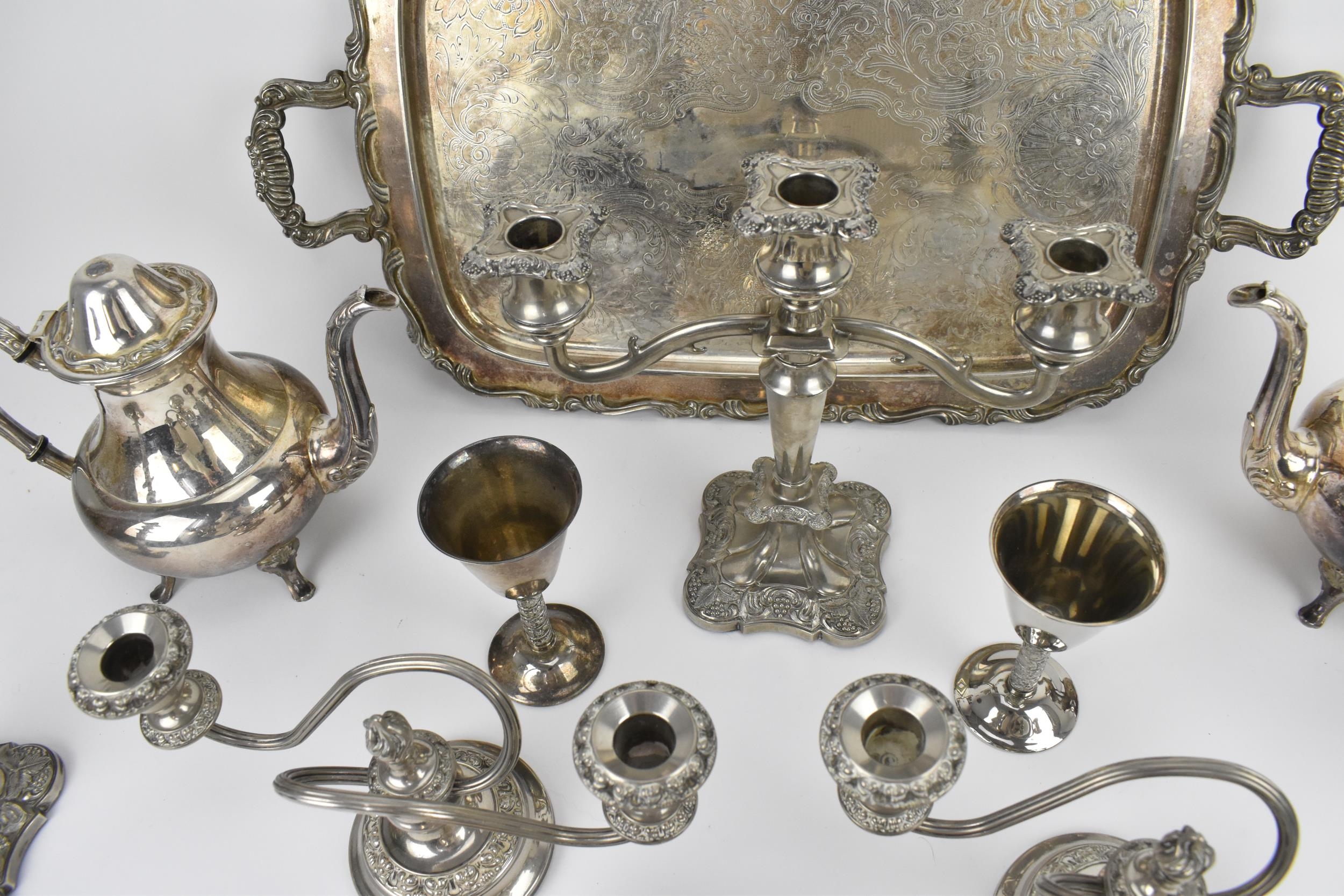 A collection of silver plated wares to include a large Oneida twin handled tray with scrolled border - Image 4 of 7