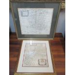 Maps comprising Robert Morden 'Hampshire' and another Gloucestershire, both framed and glazed