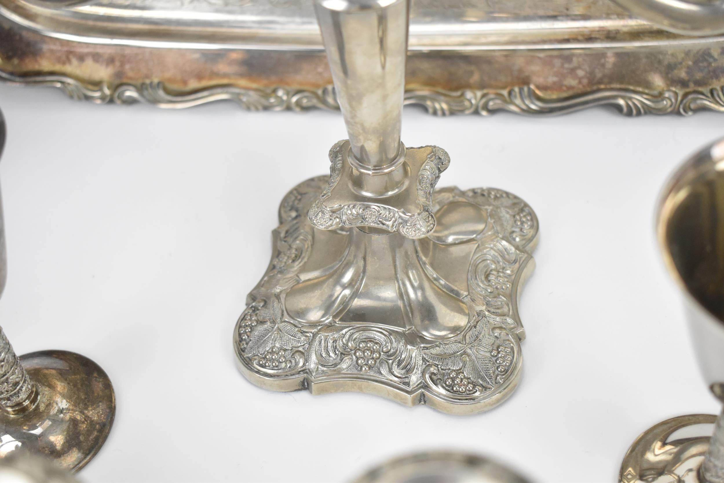 A collection of silver plated wares to include a large Oneida twin handled tray with scrolled border - Image 3 of 7