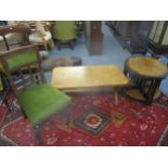 Furniture to include a burr wood coffee table, a Victorian oak side chair with upholstered seat