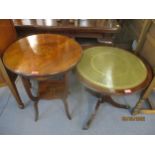 A late Victorian inlaid rosewood two tier occasional table, and a reproduction mahogany pedestal