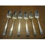 A set of six late 18th/early 19th century silver teaspoons, engraved initials to handles