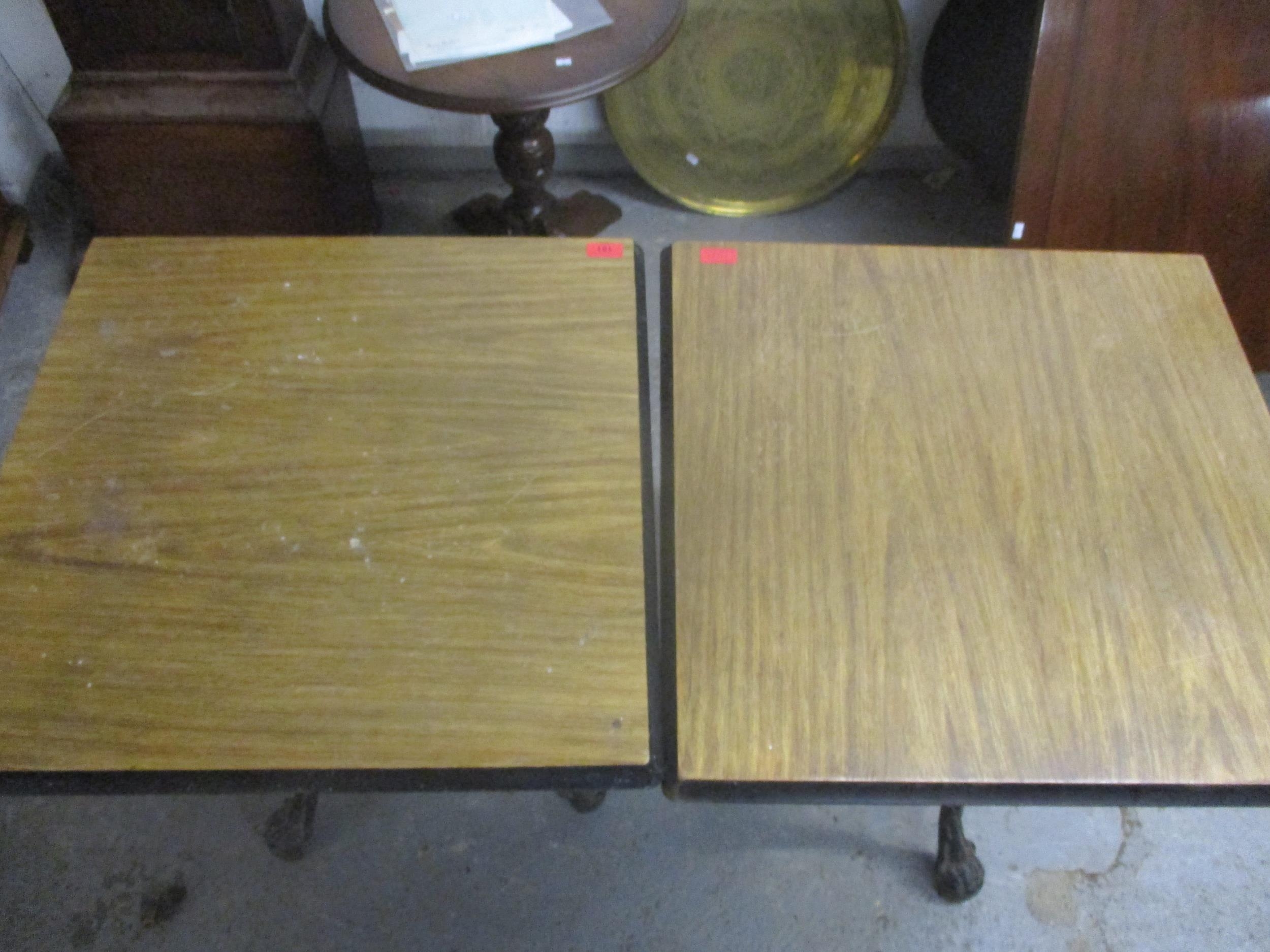 Two cast iron and wooden topped pub tables, 71cm high Location: - Image 3 of 3