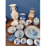 Chinese and Japanese ceramics to include tea bowls, a mid 20th century Chinese ginger jar and an