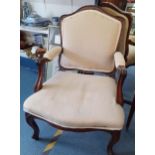 A 19th century French walnut armchair with cream upholstery Location: SR
