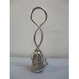 A white metal posy holder with floral and bead ornament, with chain and ring Location:
