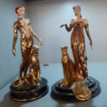 Two House of Erte limited edition porcelain hand painted 1920's style female figures in leopard