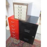 Three modern filing cabinets to include a Bisley five drawer cabinet together with mixed paper and