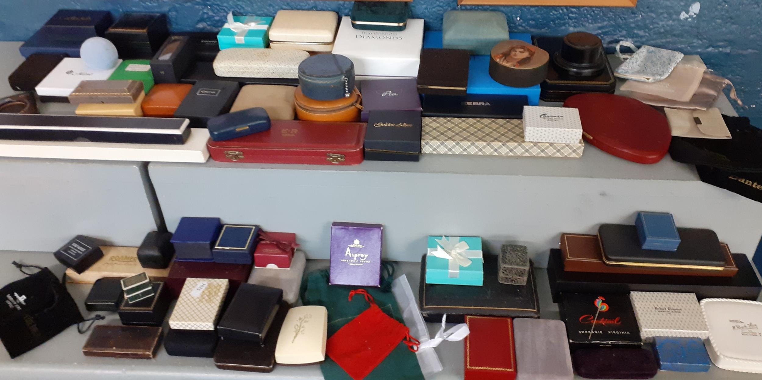 A collection of small jewellery and watch boxes in various sizes and age to include an Asprey box.