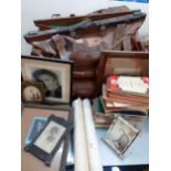 A vintage leather suitcase, a vintage midwifes leather bag, mixed ordinance survey maps to include