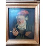 A small framed Dutch style portrait of a bearded gent smoking a pipe Location: