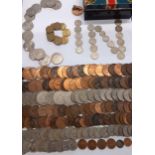 A collection of British coins to include Old Pennies together with a Commemorative tin money box